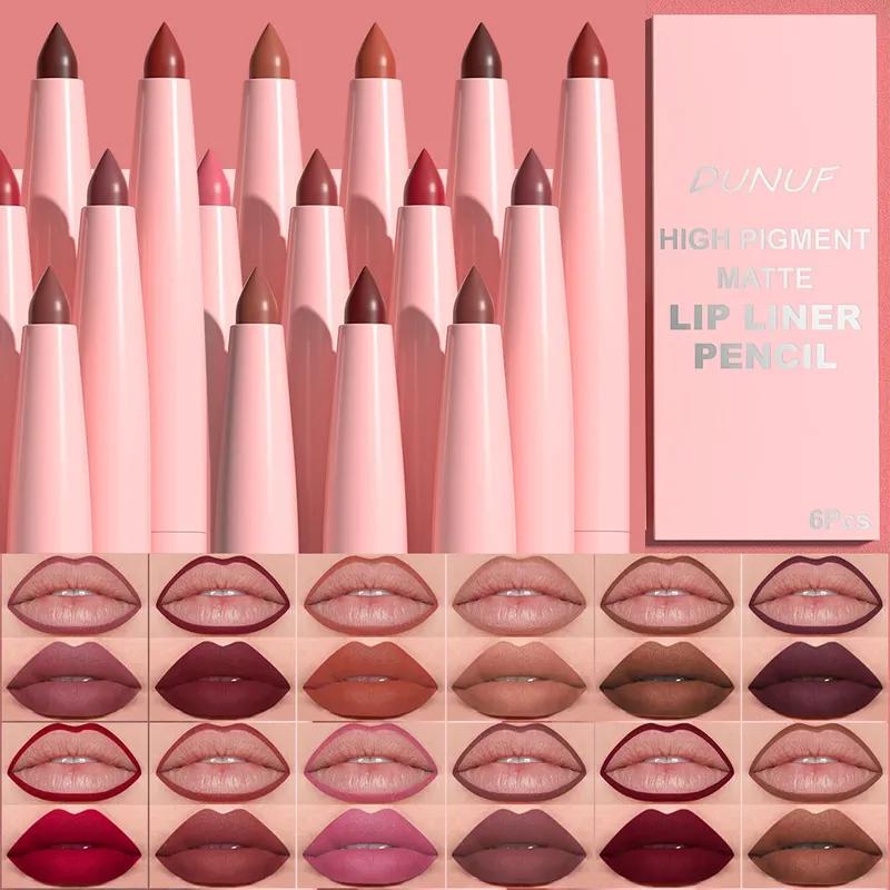 6 Color Velvet Matte Lipliner Pencil Set Lipstick Pen Waterproof Non-stick Cup Makeup Rose Red Lip Tint Nude Brown Lip Liner Pen