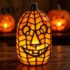 Decorative Shelf Display Stained Glass Pumpkin Lamp, Halloween Fall Table Lamp with Warm Glow, LED Illuminated Decor USB Powered Resin Orange