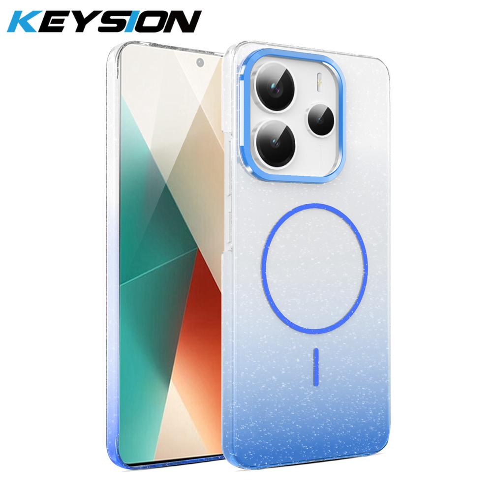 KEYSION Luxuriöse magnetische Handyhülle mit Farbverlauf und Glitzer für Redmi Note 14 Pro+5G 14 4G, stoßfeste Hart-PC-Rückabdeckung für POCO X7 5G