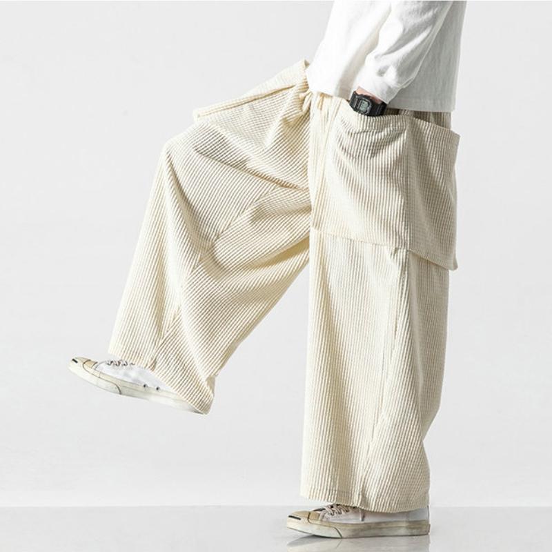 Autumn Winter New Corduroy Casual Pants Men Solid Color Loose Wide Leg Pants Straight Harem Trousers Streetwear Sweatpants Plus Size