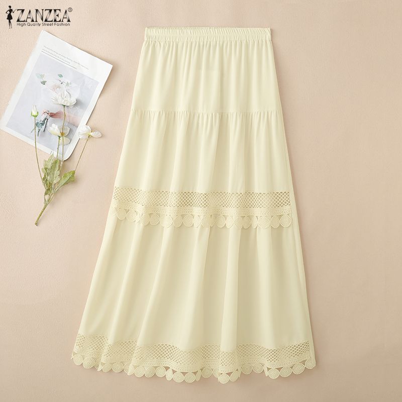 ZANZEA Womens Casual Elastic Waist Loose Elegant Long Skirts