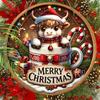 Christmas decoration sign,hanging decorations,2D flat Wooden product with The pattern of a calf in the cup,Christmas gifts for friends and family