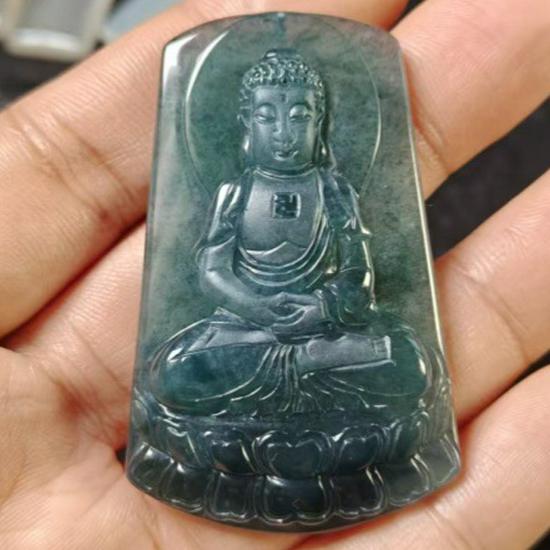Jadeite Dainichi Nyorai Formal Wear Jade Pendant Amulet for Men and Women