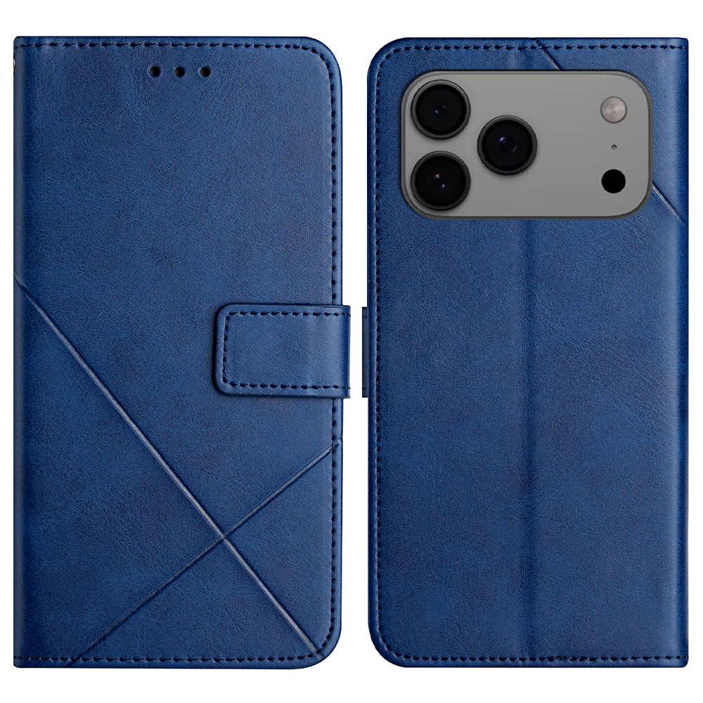 For iPhone 17 Pro Case Line Pattern Wallet Leather Phone Cover with Wrist Strap