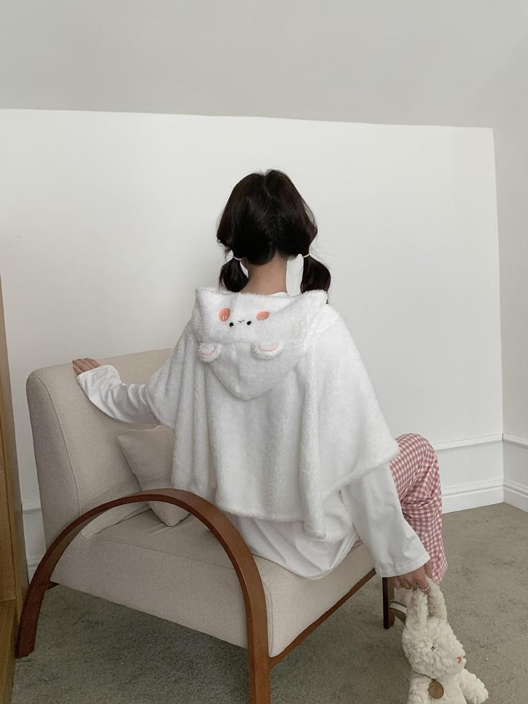 2025 Trendy Winter Hooded Shawl Cape: Thickened Bathrobe Blanket for Office, Cute Student Style.