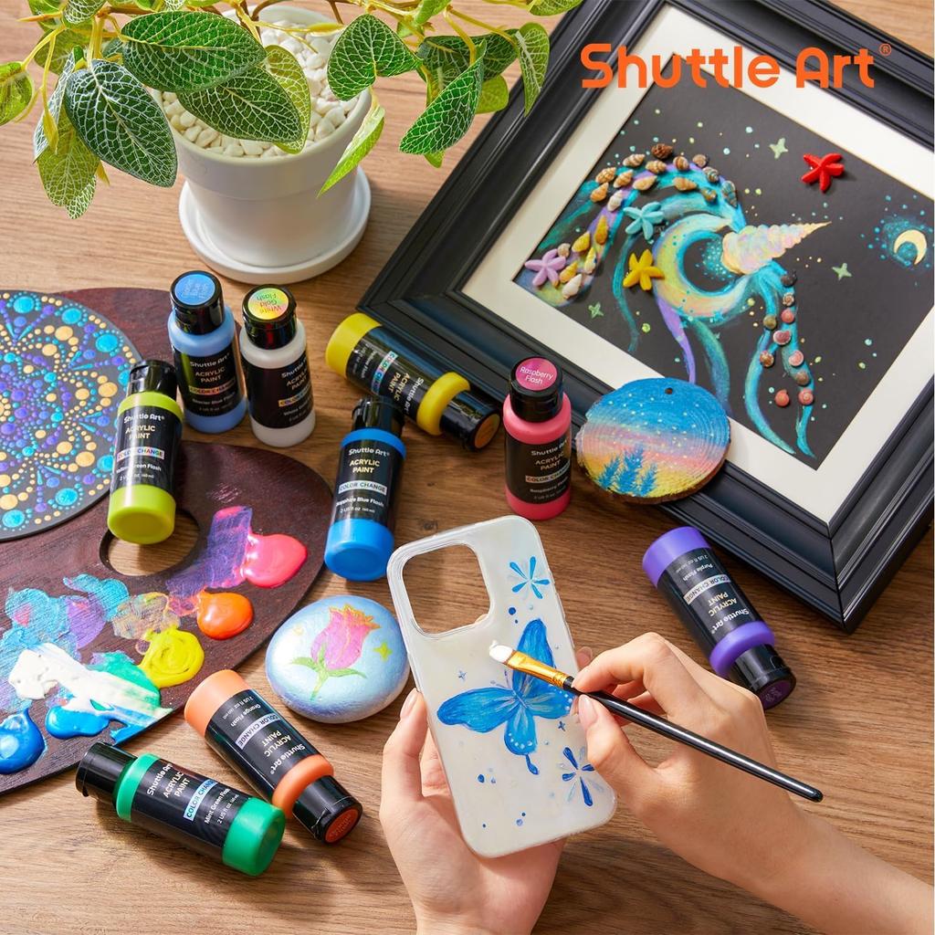 Shuttle Art Acrylfarben, Chamäleonfarben, 20-Farben-Set, Regenbogen, Perlmutt, Glitzernd, Schillernd, Schnelltrocknend, Wasserdicht, Langlebig, 60ml, Groß