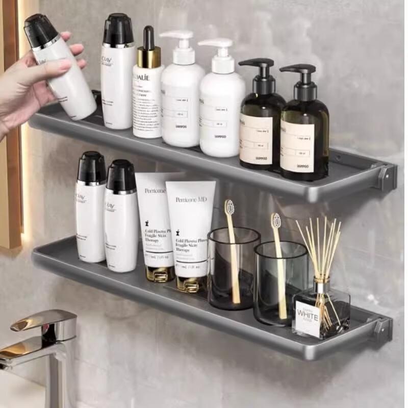 MDNG Punch-Free Foldable Double-Layer Bathroom Tray Rack