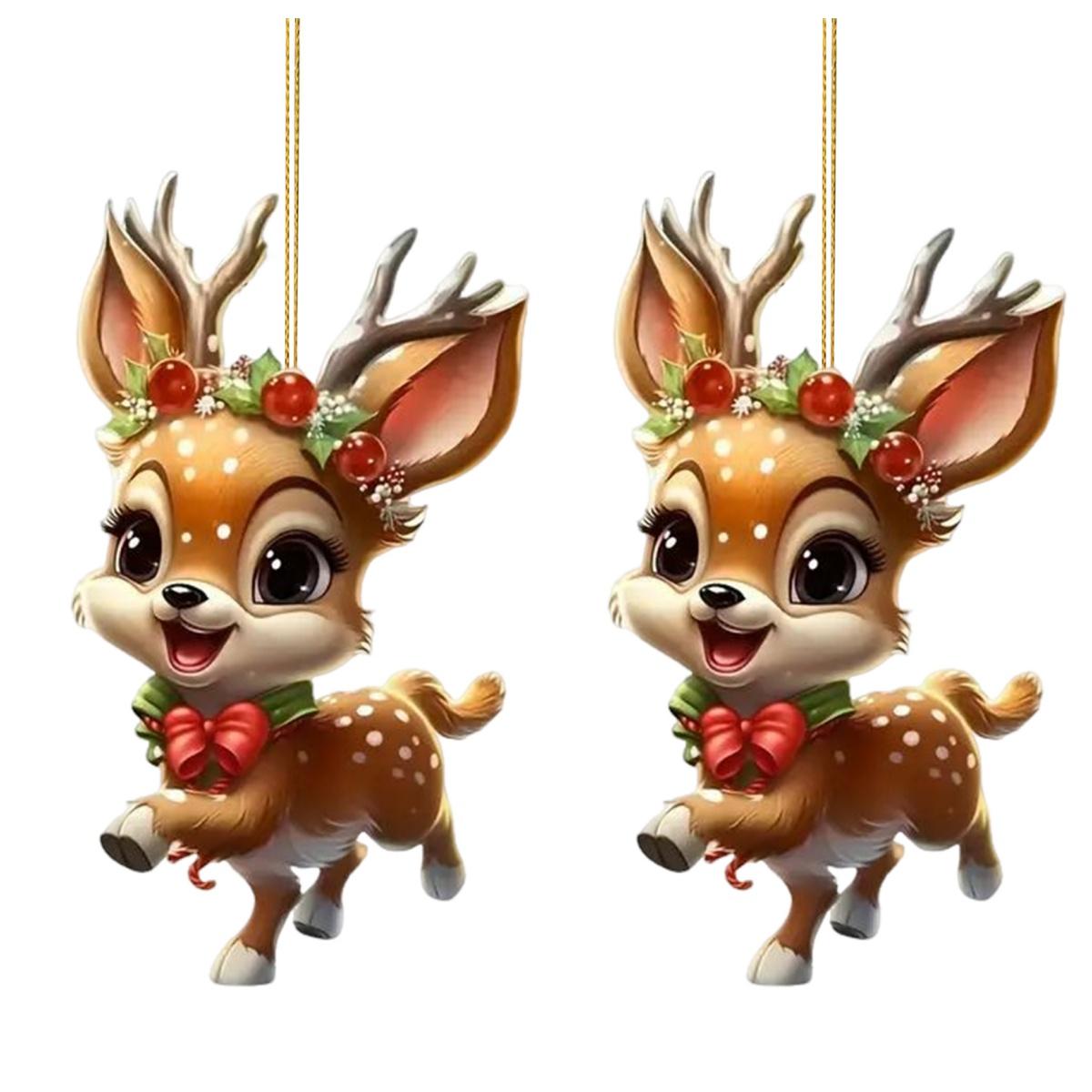 

Різдвяний лось Орнамент Плоский акриловий підвісний декор Мультфільм оленя Святкова підвіска для ялинки Декор салону автомобіля Дзеркало заднього виду Elk 2pc
