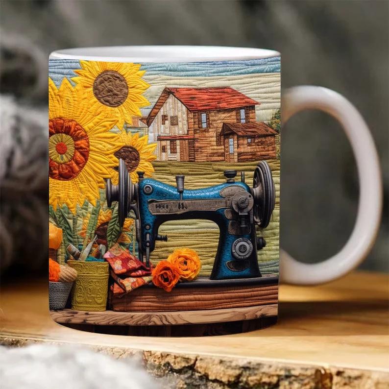 Sewing Machine 3D Flat Sewing Machine Ceramic Coffee Mug Tea Cup Europe, America Germany France