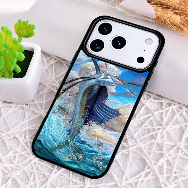 Blue Marlin Painting Phone Case for iPhone 17 Air 16 15 11 12 14 13 Pro Max Shockproof Cover