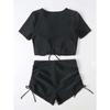 Women's Two-piece Swimsuit With Short Sleeved Flat Corner Pants And Drawstring Swimsuit