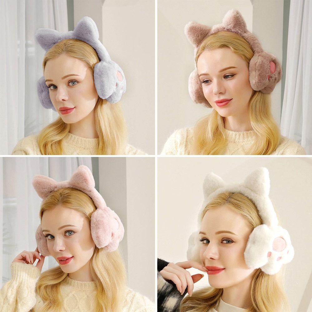 Fashion Plush Ear Warmer Anti-Freeze Thickening Ear Cover Collapsible Winter Warm Cat Claw Earmuffs for Women Girls
