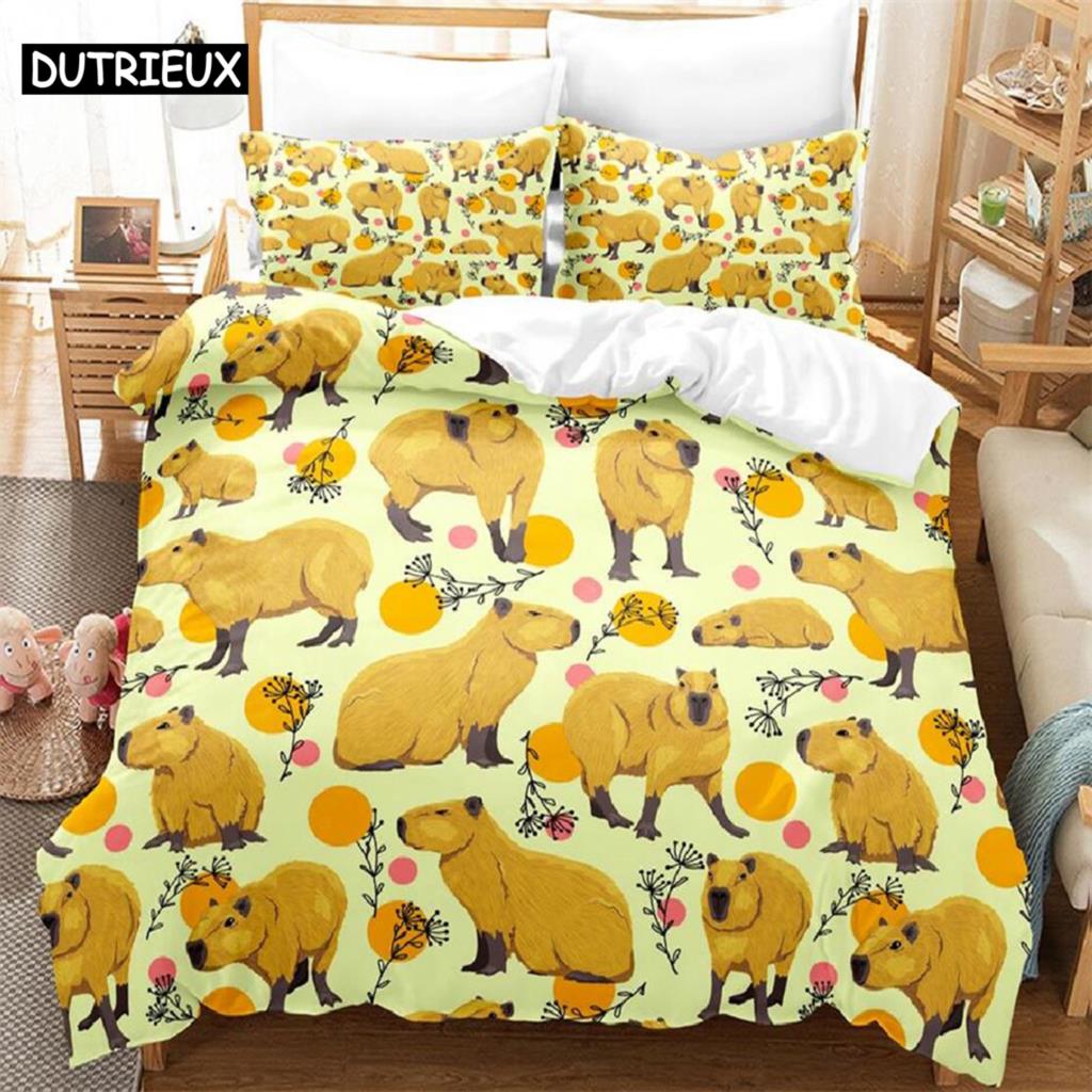 

3D Каваи Капибары Постельное белье Комплект пододеяльника - Односпальный/Полуторный/Двуспальный/Королевский/Кинг-сайз для спален взрослых и детей EU single(135x200cm)&set