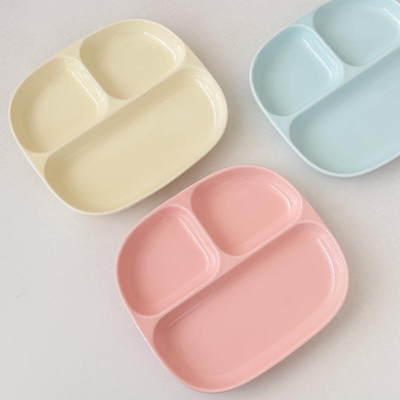 8 Inch Ceramic Dividing Plates for Adults Weight Loss Three Compartments  Simple Solid Children Dish Green Cream Wind Tableware
