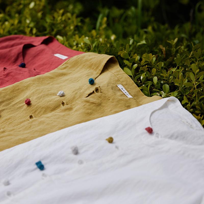 Johnature Frauen Chinesischen Stil Shirts Tops Oansatz Sieben Hülse Blusen Herbst Einfarbig Taste Vintage Leinen Hemd