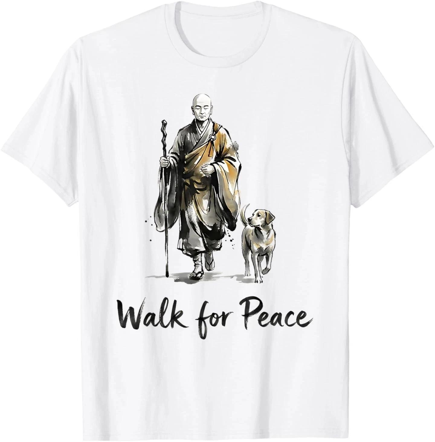 Minimalist Zen Art Walk for Peace Monks with Aloka Dog T-Shirt S