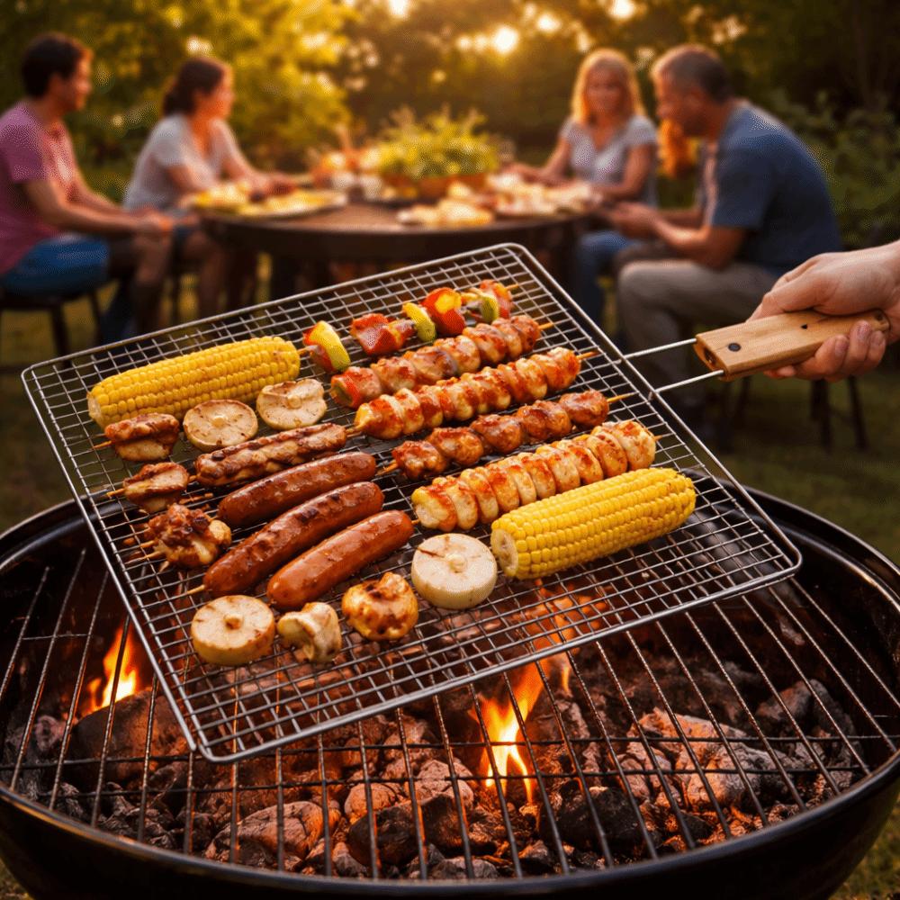 Stainless Steel Grilling Baskets Rustproof Grilled Fish Net BBQ Rack Mesh Outdoor Cooking