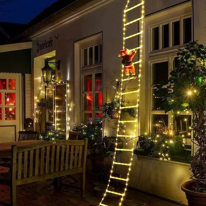 Christmas Decorations LED Ladder Lights with Climbing Santa Claus Christmas Decorative Lights for Home Holiday Garden Wall Decor