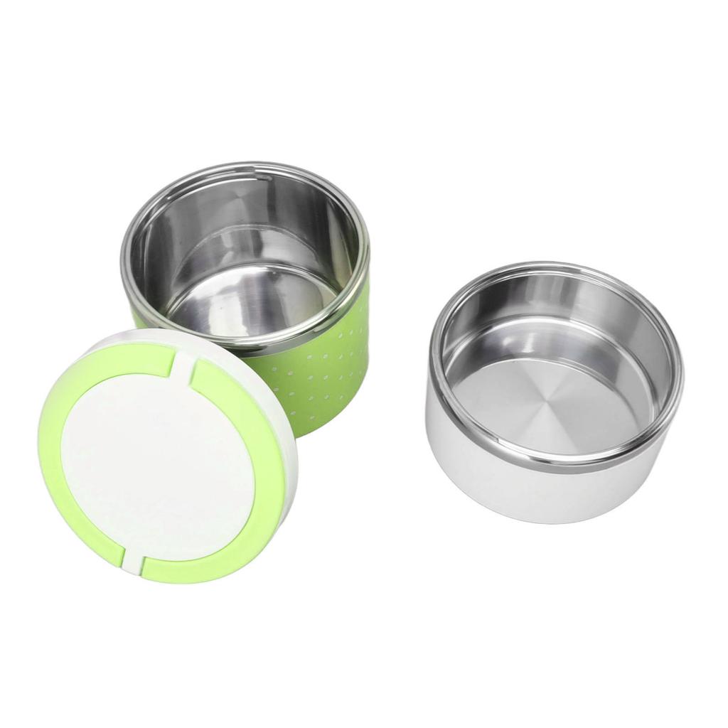 Bento Lunch Box Stainless Steel Lightweight PP Housing Double Layer Anti Leakage Food Lunch Container for Student Green