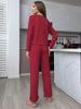 European and American Ribbed Knit Women's Pajama Set - Cardigan & Long Pants - Luxurious French Style Homewear for Autumn/Winter