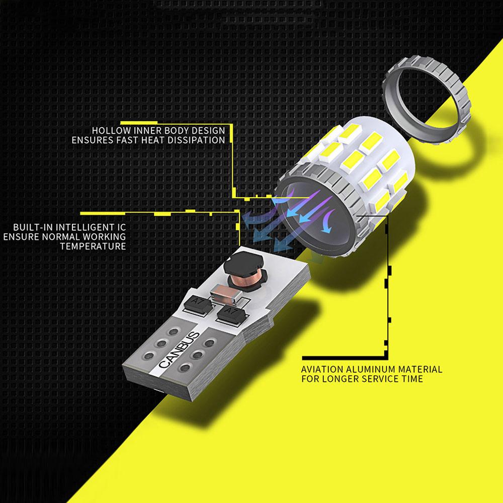 2pcs T10 W5W LED Canbus Bulbs 168 194 3014 SMD Wedge Parking Light License Plate Light Clearance Lights Reading Lamps White