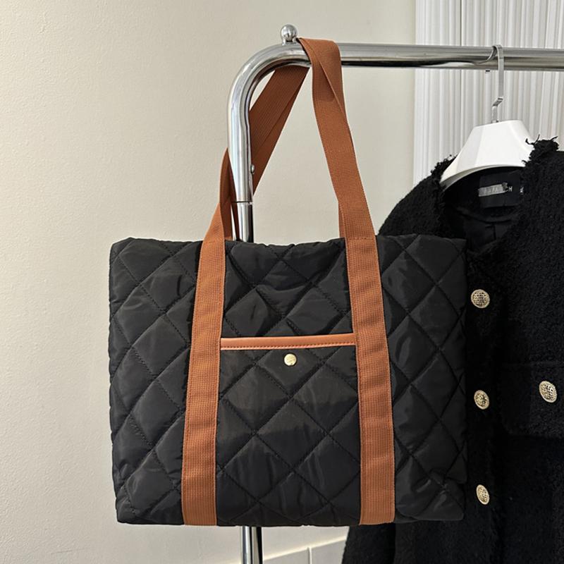 Women Retro Personality Large Capacity Quilted Shoulder Bags Casual Contrast Color Handbags Oxford Padded Tote Shopping Bags MIT