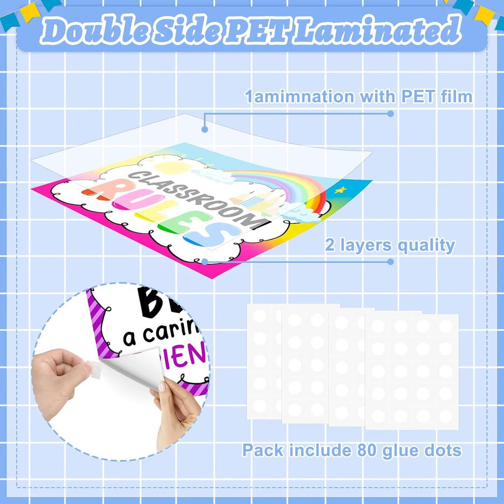 Sereliy 12PCS Classroom Rules Posters Behavior Educational Manners Chart Positive Expectation Poster for Kindergarten Primary Classroom Bulletin