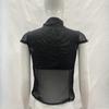 European and American Summer Sexy Women's Round Neck Hollow Mesh Splicing Bow T-shirt