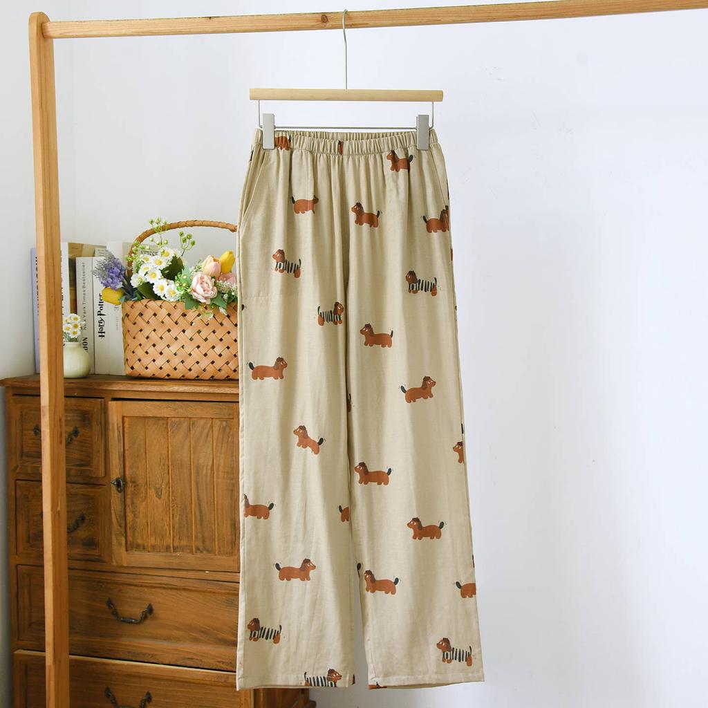 2026 Nya Vår och Höst Dam Pyjamasbyxor 100% Bomull Flerfärgade Mönstrade Byxor Casual Lösa Stora Hembyxor underdelar