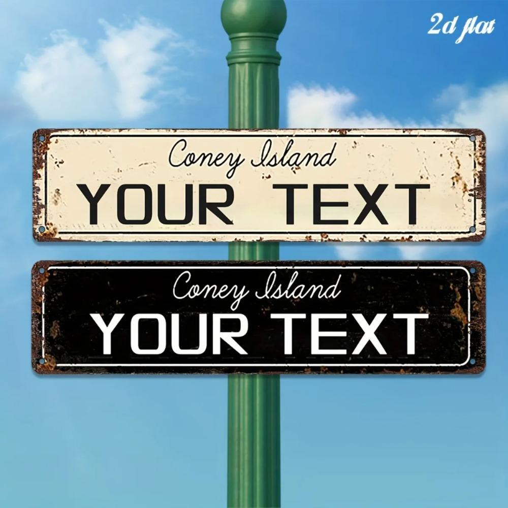 Vintage Coney Island Schild aus rostigem Aluminium mit individuellem Text, 40 x 10 cm