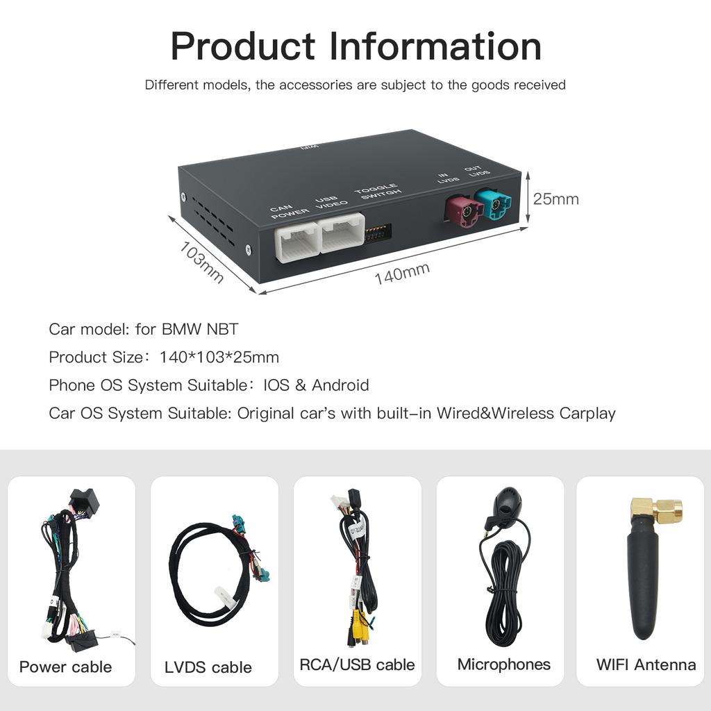 Wireless CarPlay And Android Auto For BMW NBT CIC System 1 2 3 4 5 6 7 Series X1 X3 X5 X6 MINI F20-F25 F30-D36 F10 F48 F11 F10