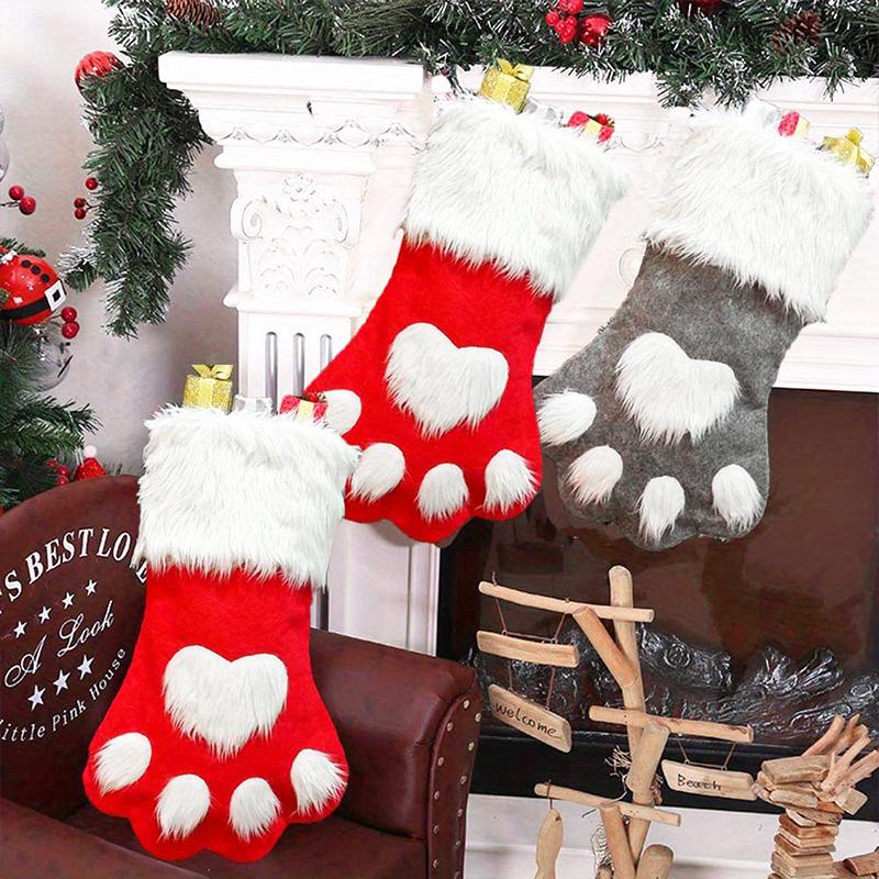 1PC Reusable Christmas Gift Bags with Sock Design Matching Red-Grey Christmas Sock & Bag Set 44x22cm