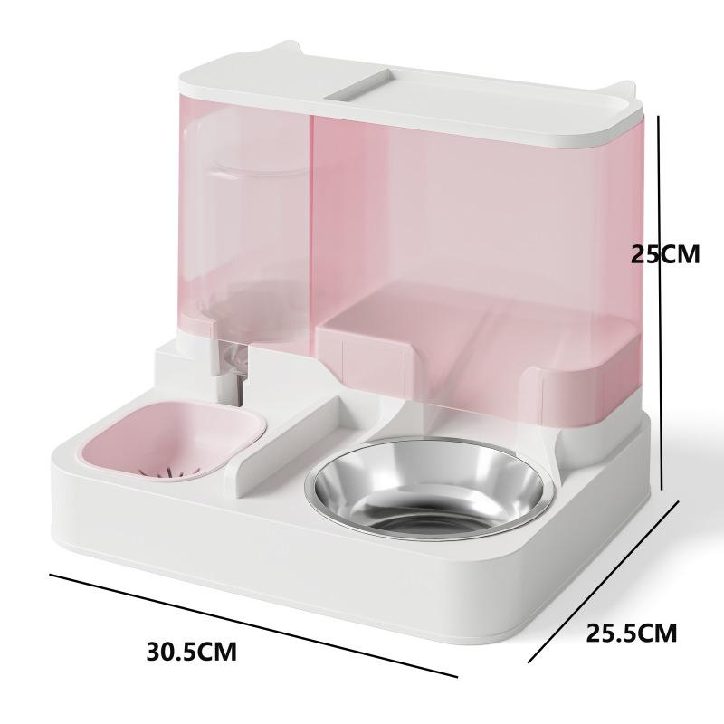 Transparent Cat Feeder Automatic Pet Feeding Bowl 2-in-1 Cat Water Dispenser Combination Grain Storage Bucket for Cats Puppies