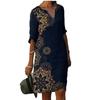 2025 Spring Vintage V-neck Retro Print Midi Dress for Women