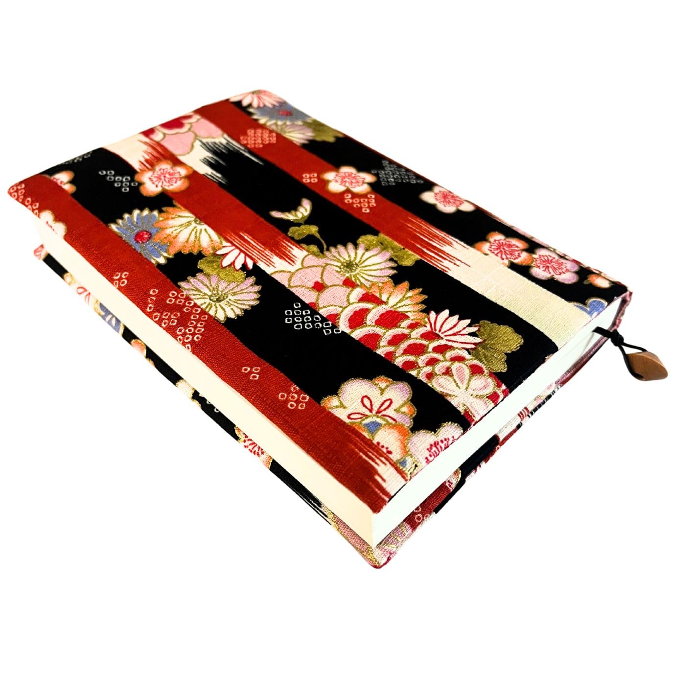 

Black paperback book cover with floral pattern and abacus bead Handmade Japanese Made in bookmark. item. Japan.