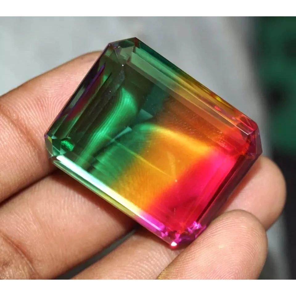 Fabulous Tourmaline Multi-Color Natural Emerald Cut 78-80 Ct Certified Gemstone