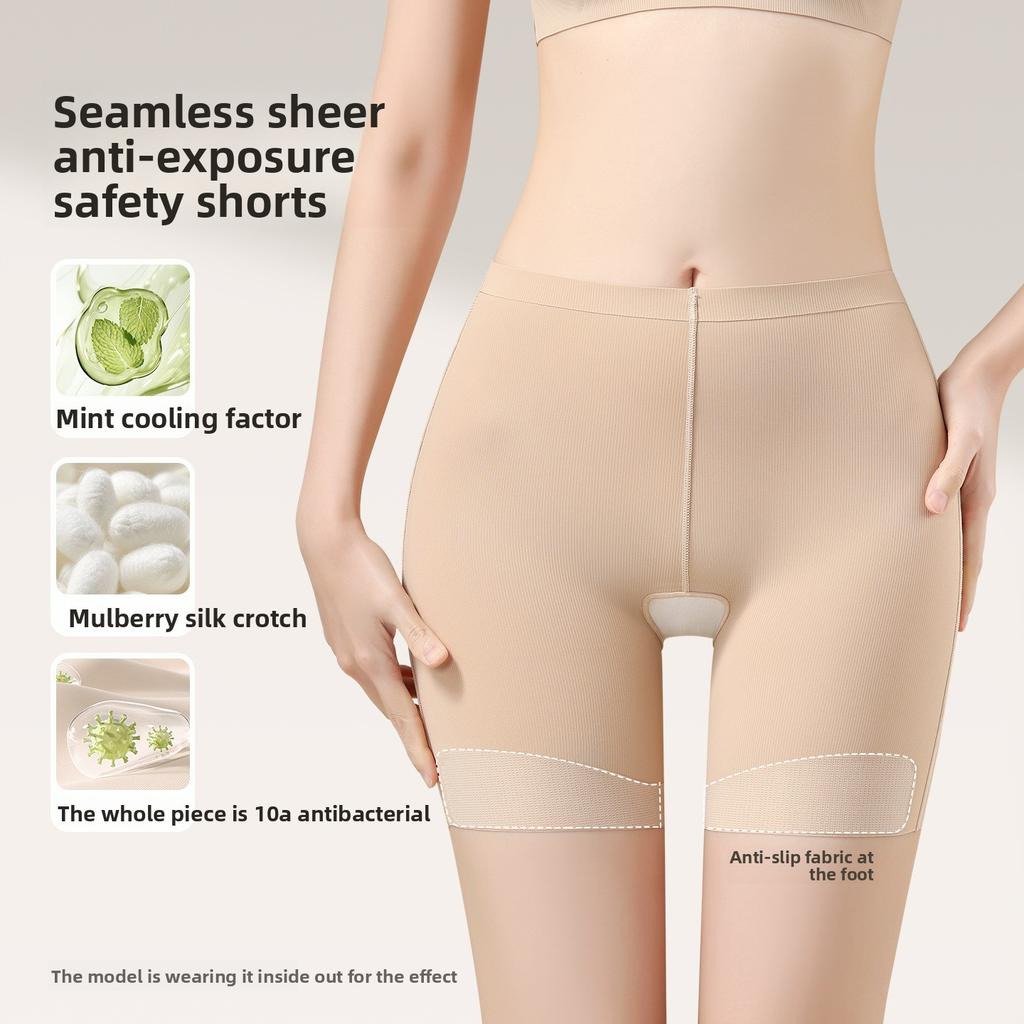 Women's Spring and Summer Thin Anti Slip Traceless Ice Silk Non Crimped Mid Waist Safety Boxers