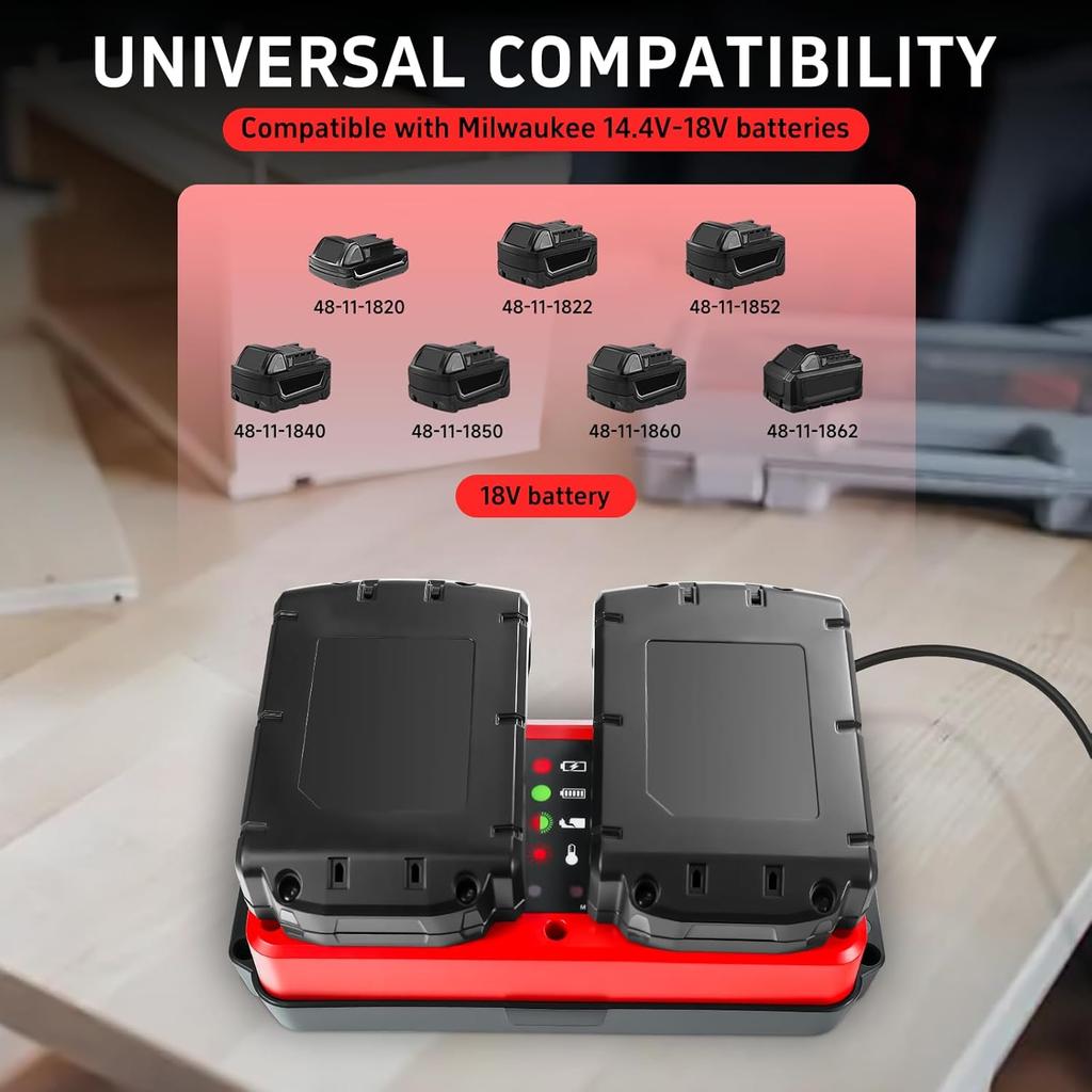 Portable Dual Ports Charger For Milwaukee 18V-20V Lithium Battery Rechargeable 48-11-1815 48-11-1820 48-11-1830 Fast Charger