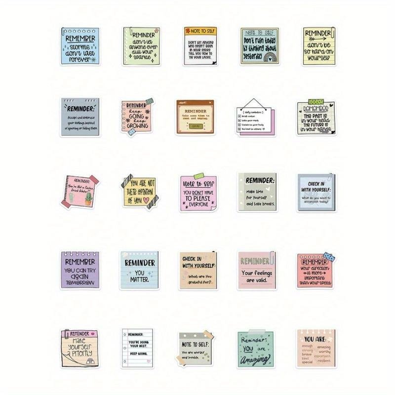 50pcs English Text Reminder Stickers Waterproof For Phone Case, Luggage, Laptop Decor Back To School