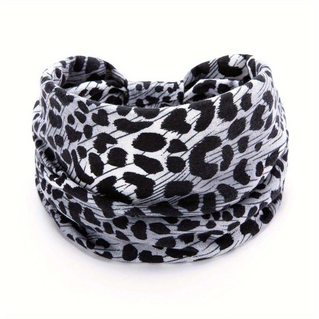 Leopard Print Knotted Elastic Headband: Autumn/Winter Hot Girl Style, European & American, Wide-Brimmed, Sweat-Absorbing Sports Headscarf