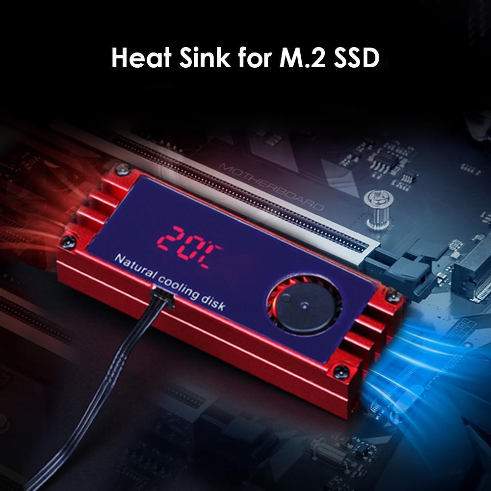 Digital Temperature Display Heatsink Cooler W/ Turbo Fan for 2280 22110 M.2 SSD