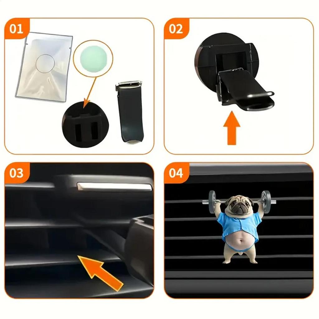Cute cartoon weightlifting puppy car aromatherapy acrylic 2D air conditioning vent clip ocean flavor solid car interior diffuser