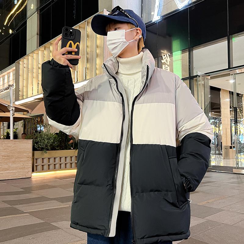 

Men s winter white down jacket, men s thick purple lapel coat, cold-resistant, patchwork, versatile, youth Hong Kong-style down jacket M