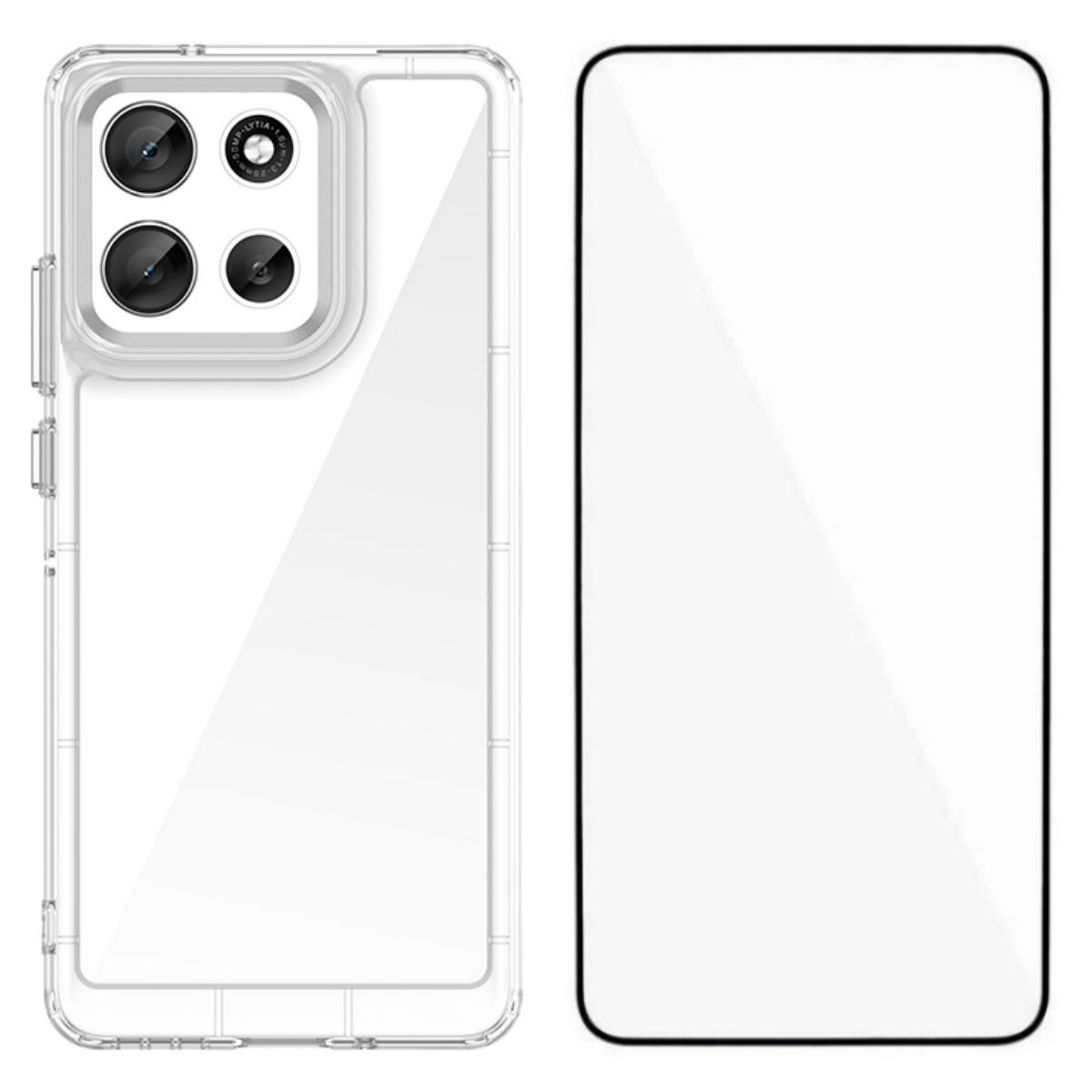 

Для Motorola Moto G86 5G Чехол WANLONFENG Серии MF ТПУ Акриловый Прозрачный Чехол для Телефона с Защитной Пленкой из Закаленного Стекла Transparent