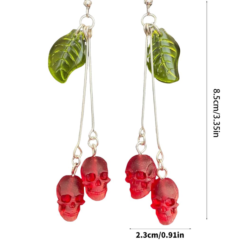Unique Gothic Skull Cherry Earrings Fashionable Gothic Red Skull Earrings Unique Ear Pendant For Ladies And Girls