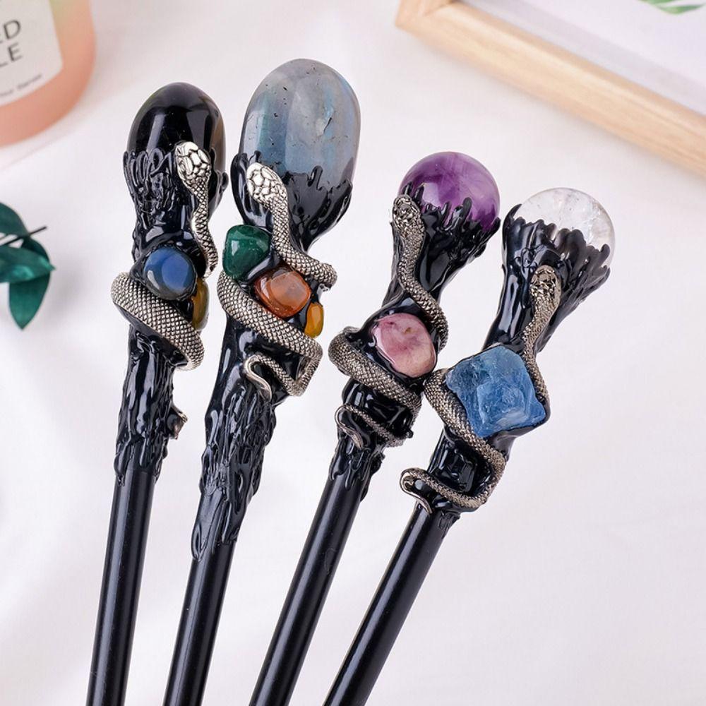 Witch Natural Crystal Magic Wand Handcrafted Magic Cane Party Props Crystal Magic Wand  Game Prop