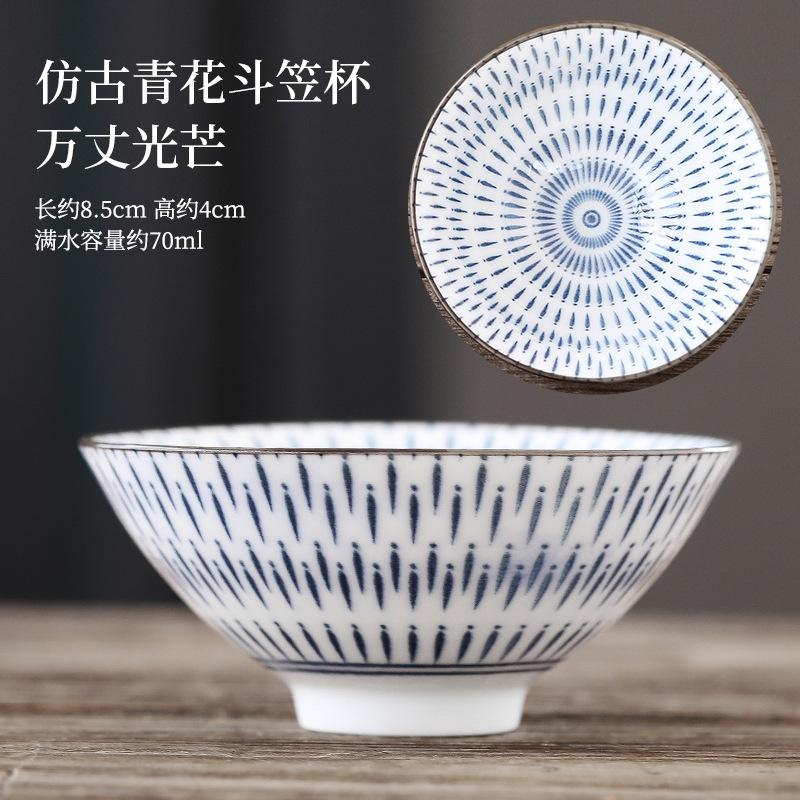 70ml Exquisite Blue and White Porcelain Tea Cups Hand-painted Master Cup Bamboo Hat Tea Bowl Guest Tasting Mugs Tea Accessories