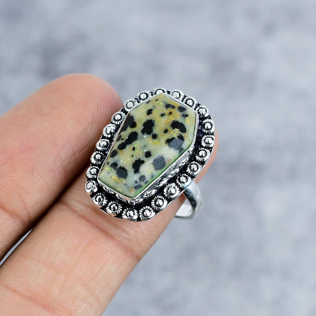 Dalmation Jasper Gemstone Handmade 925 Sterling Silver Jewelry Ring Size 9 M-2558
