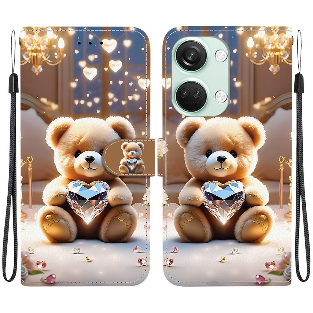 Handmade PU Leather Flip Case for OnePlus Nord 3 / OnePlus Ace 2V Anti-Slip Shockproof Cover with Wrist Strap & Heart/Rose Cat Designs