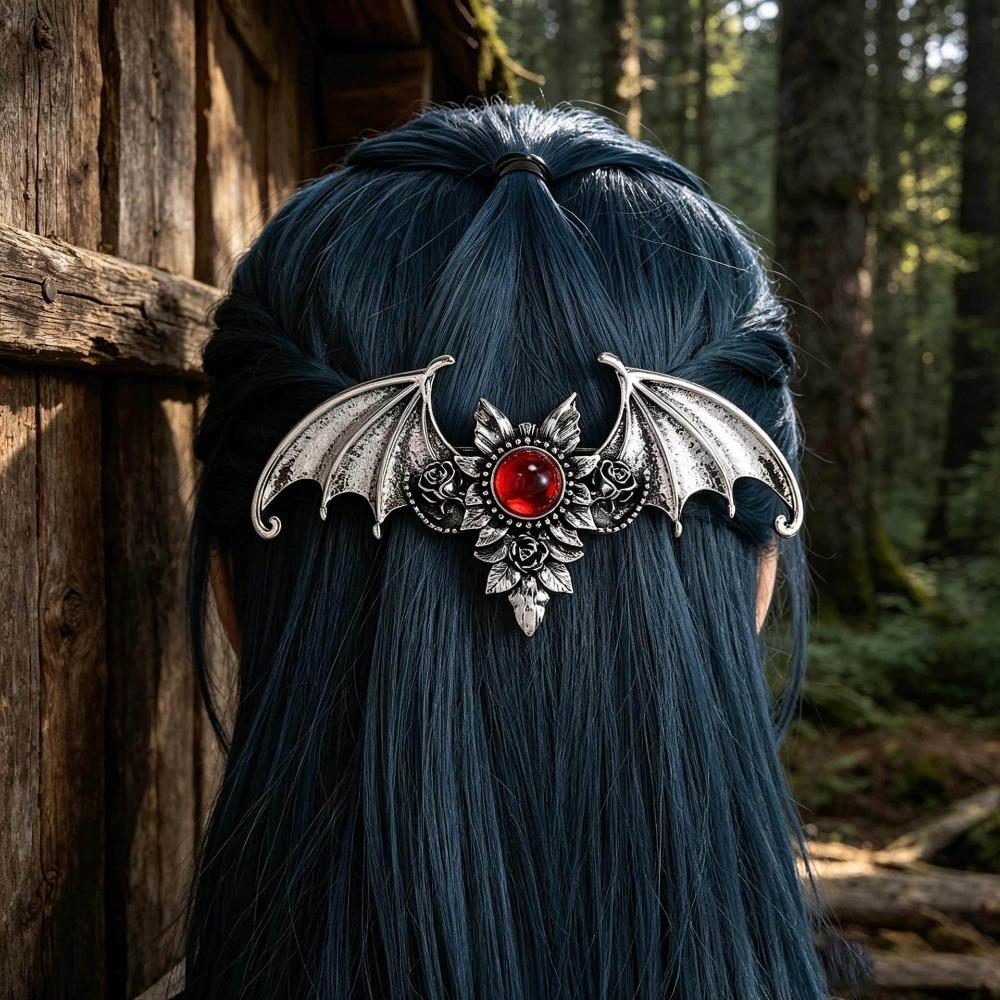 Antiqued Gothic Carved Bat Hair Barrette Halloween Cosplay Hair Clip Cosplay Costume Prop